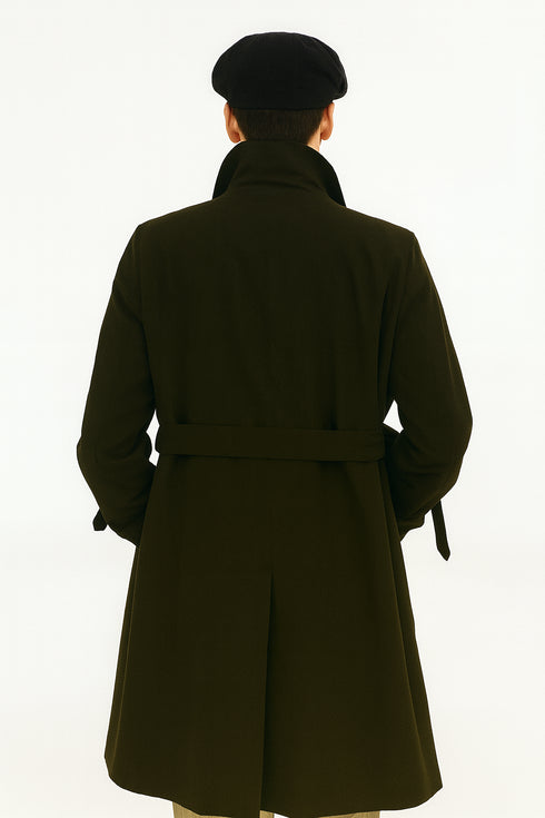 All Weather Men's Dress Coat Belted Rain Coats ~ Long full Maxi length Trench Coats Black Long Style