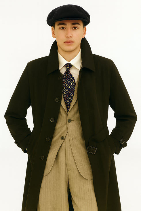 All Weather Men's Dress Coat Belted Rain Coats ~ Long full Maxi length Trench Coats Black Long Style