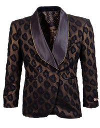 Prom Tuxedo 2026 - Men's Double Breasted Cheetah Print Tuxedo Dinner Smoking Black and Gold Jacket