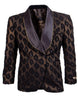 Prom Tuxedo 2025 - Men's Double Breasted Cheetah Print Tuxedo Dinner Smoking Black and Gold Jacket