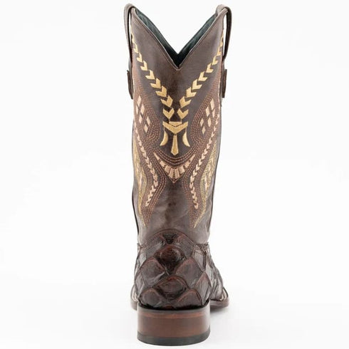 Ferinni Boot - Mens Dress Cowboy Boot - Ferrini Bronco Men's Print Pirarucu Fish Boots Handcrafted Chocolate in Chocolate