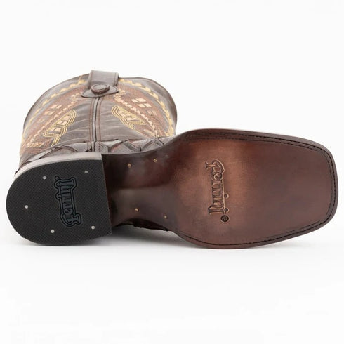Ferinni Boot - Mens Dress Cowboy Boot - Ferrini Bronco Men's Print Pirarucu Fish Boots Handcrafted Chocolate in Chocolate