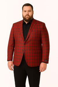 Mens Red Plaid Modern Fit Windowpane Check Blazer - Christmas Holiday Sport Coat Tartan Look