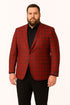 Mens Red Plaid Modern Fit Windowpane Check Blazer - Christmas Holiday Sport Coat Tartan Look