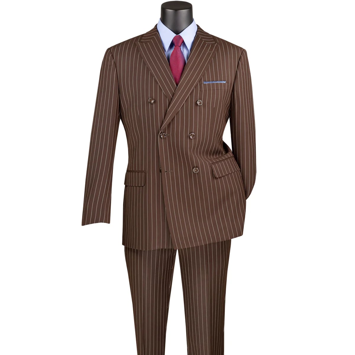 専用 渋谷 Time is on BUTTON DOUBLE BREASTED Mens Brown Pinstripe Double-Breasted Suit – Classic 6-Button