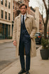 Mens Beige Trench Coat – Classic Long Overcoat with Button Front - Raincoat in Khaki Color