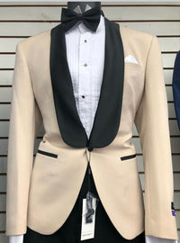 Mens Champagne Light Tan Tuxedo Jacket with Black Shawl Lapel – Classic One-Button Formal Dinner Jacket - Nude Color