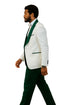 Hilton White and Hunter Green Paisley Peak Lapel Tuxedo Jacket with Matching Shawl Vest and Wool Pants – Includes Bow Tie