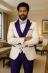 Hilton White and Purple Paisley Peak Lapel Tuxedo Jacket with Matching Shawl Vest and Wool Pants – Includes Bow Tie