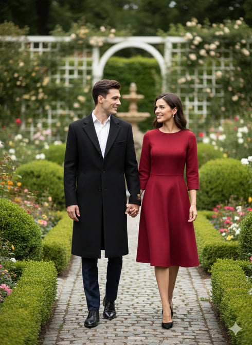 Mens Full Length Wool and Cashmere Overcoat - Winter Topcoats - Black Coat