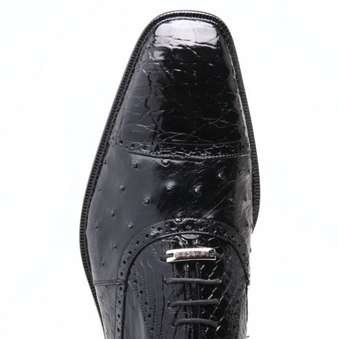 Belvedere Onesto Men's Black Genuine Ostrich And Crocodile Oxfords