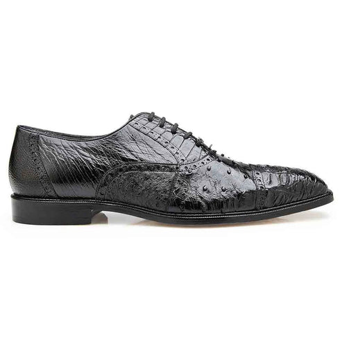 Belvedere Onesto Men's Black Genuine Ostrich And Crocodile Oxfords