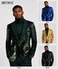 Men's green sequin blazer with fan pattern; available in green, blue, gold and black