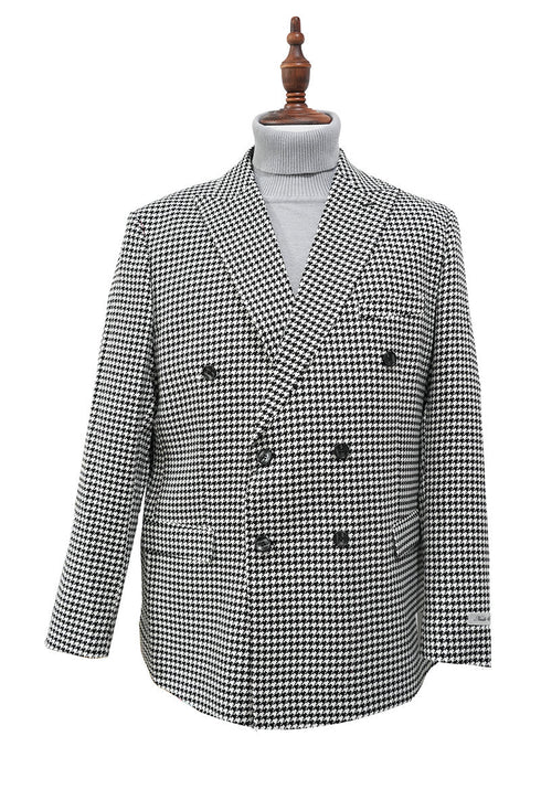Black Houndstooth Hybrid Fit Double Breasted Jacket