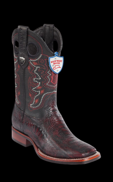 Wild West Botas de Pata de Avestruz Horma Square Toe Black Cherry