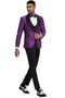 Mardi Gras Tuxedo Suit Men's One Button Slim Fit Shiny Paisley Floral Vested Prom Tuxedo in Purple