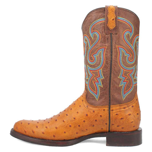 Dingo Brown Ostrich Print Snip Toe Leather Boots