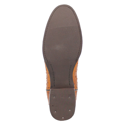 Dingo Brown Ostrich Print Snip Toe Leather Boots