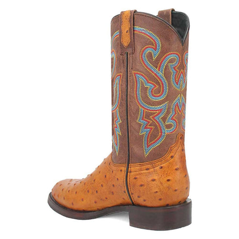Dingo Brown Ostrich Print Snip Toe Leather Boots