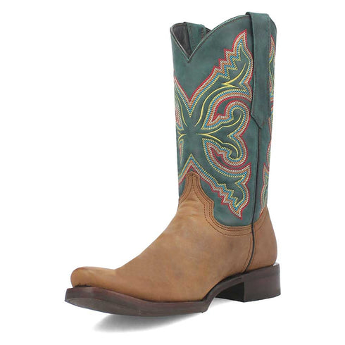 Dingo Tan and Green Snoot Toe Leather Western Boots