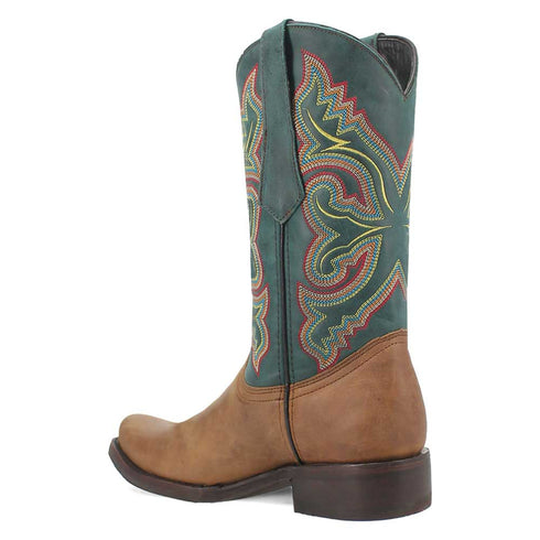 Dingo Tan and Green Snoot Toe Leather Western Boots