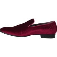 Bravo Mens Modern Slip On Velvet Tuxedo Loafer in Burgundy - Men's Dress Shoes
