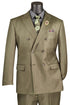 Mens Double Breasted Sharkskin Suit in Dusty Olive Green