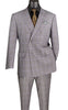 Alexander Collection - Gray Double Breasted 2 Piece Suit Regular Fit Glen Plaid