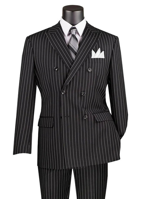 Black Regular Fit 2 Piece Pinstripe Double Breasted Suit