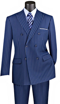 Blue Regular Fit 2 Piece Pinstripe Double Breasted Suit
