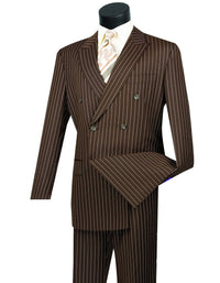 Mens Double Breasted Gangster Pinstripe Suit Brown