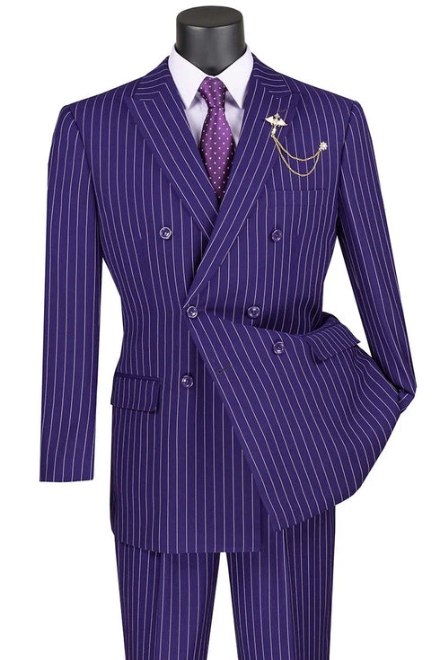 Purple Regular Fit 2 Piece Pinstripe Double Breasted Suit