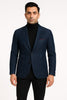 Mens Dark Blue Denim Casual Blazer with Notch Lapel and Single Button Closure