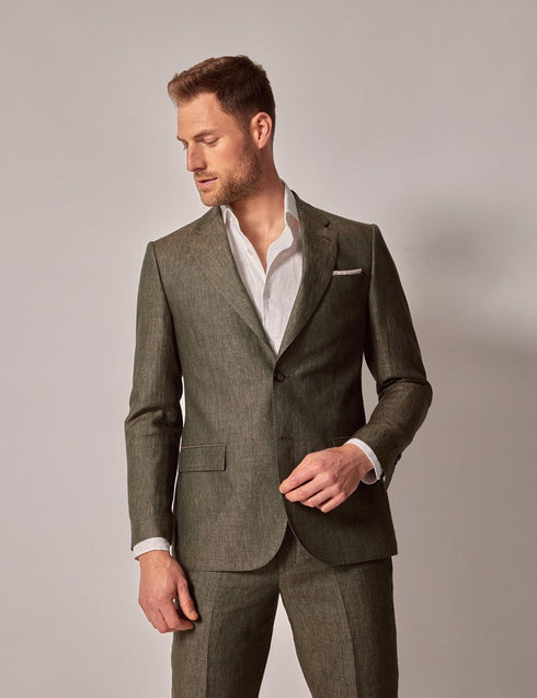 Mens Linen Suit For Beach Wedding - Summer Suit in Dark Green