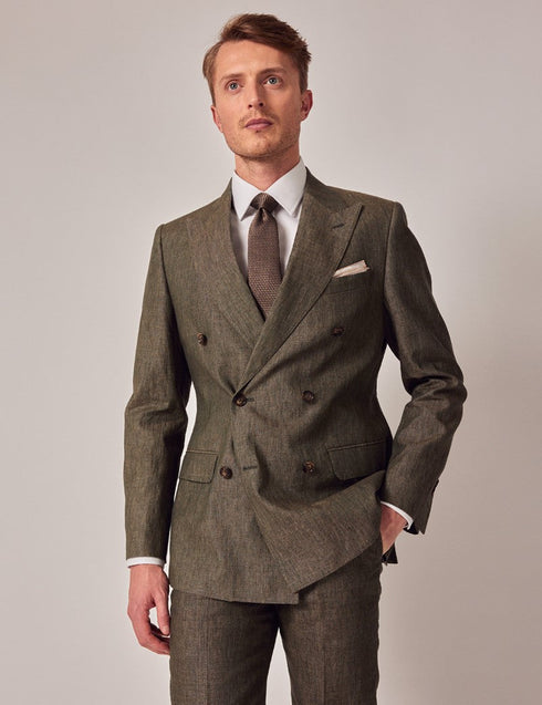 Mens Linen Suit For Beach Wedding - Summer Suit in Dark Green Tailored Fit