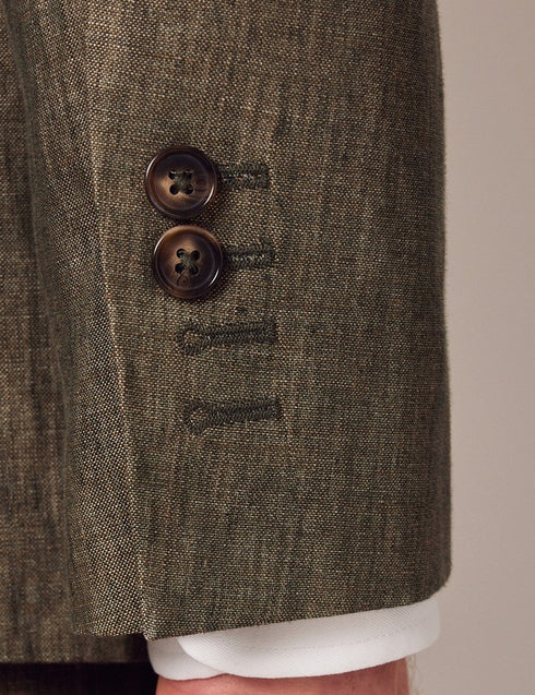 Mens Linen Suit For Beach Wedding - Summer Suit in Dark Green Tailored Fit