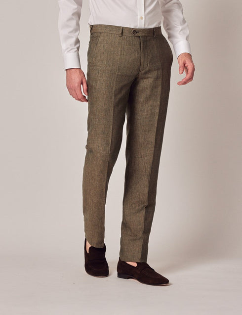 Mens Linen Suit For Beach Wedding - Summer Suit in Dark Green Tailored Fit