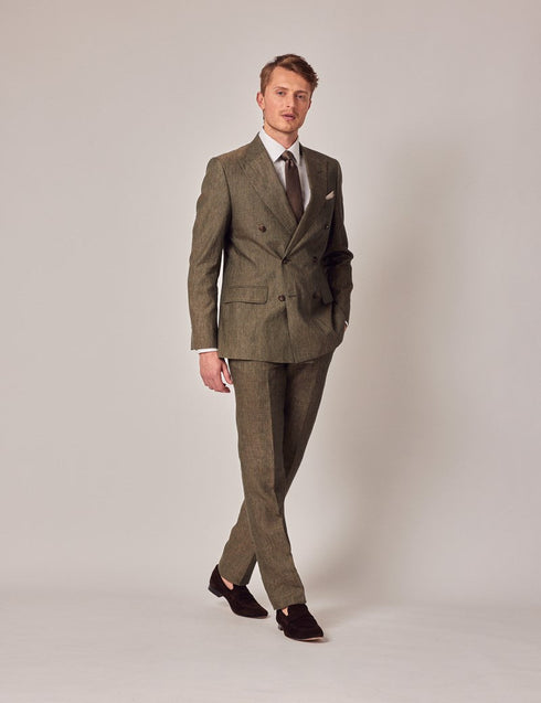 Mens Linen Suit For Beach Wedding - Summer Suit in Dark Green Tailored Fit