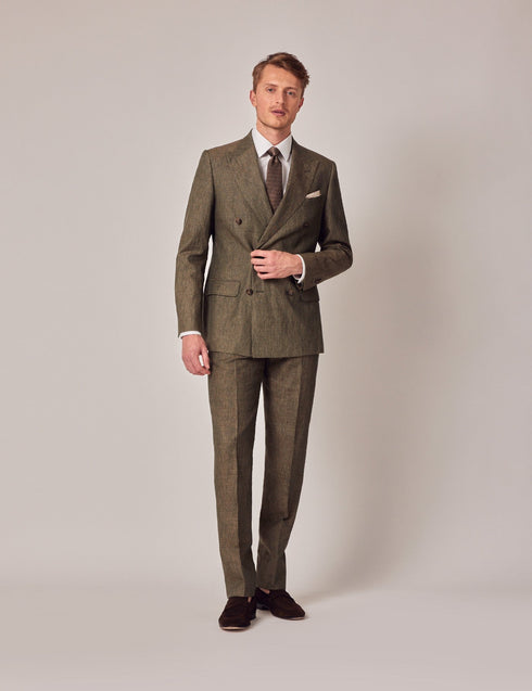 Mens Linen Suit For Beach Wedding - Summer Suit in Dark Green Tailored Fit