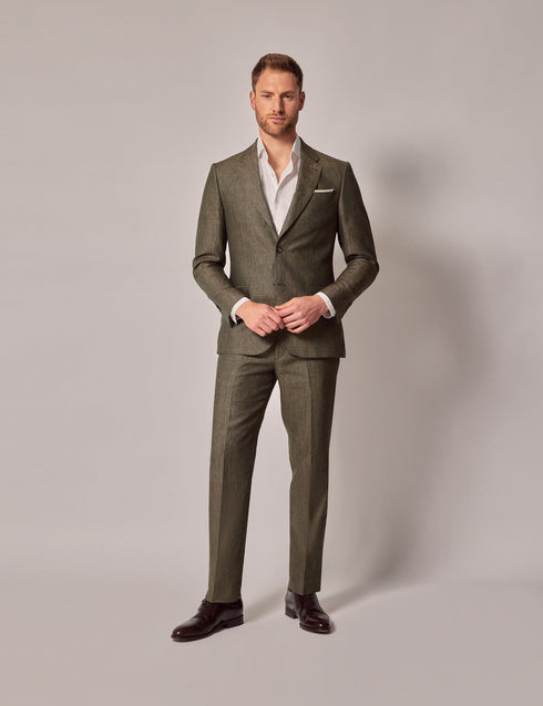Mens Linen Suit For Beach Wedding - Summer Suit in Dark Green