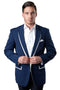 Mens one button summer dark blue white trim blazer