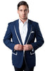 Mens one button summer dark blue white trim blazer