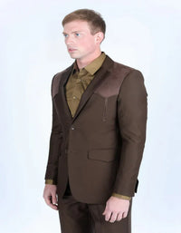 Men's Dark Brown Western Suit Sport Coat with Suede Yokes and Elbow Patches