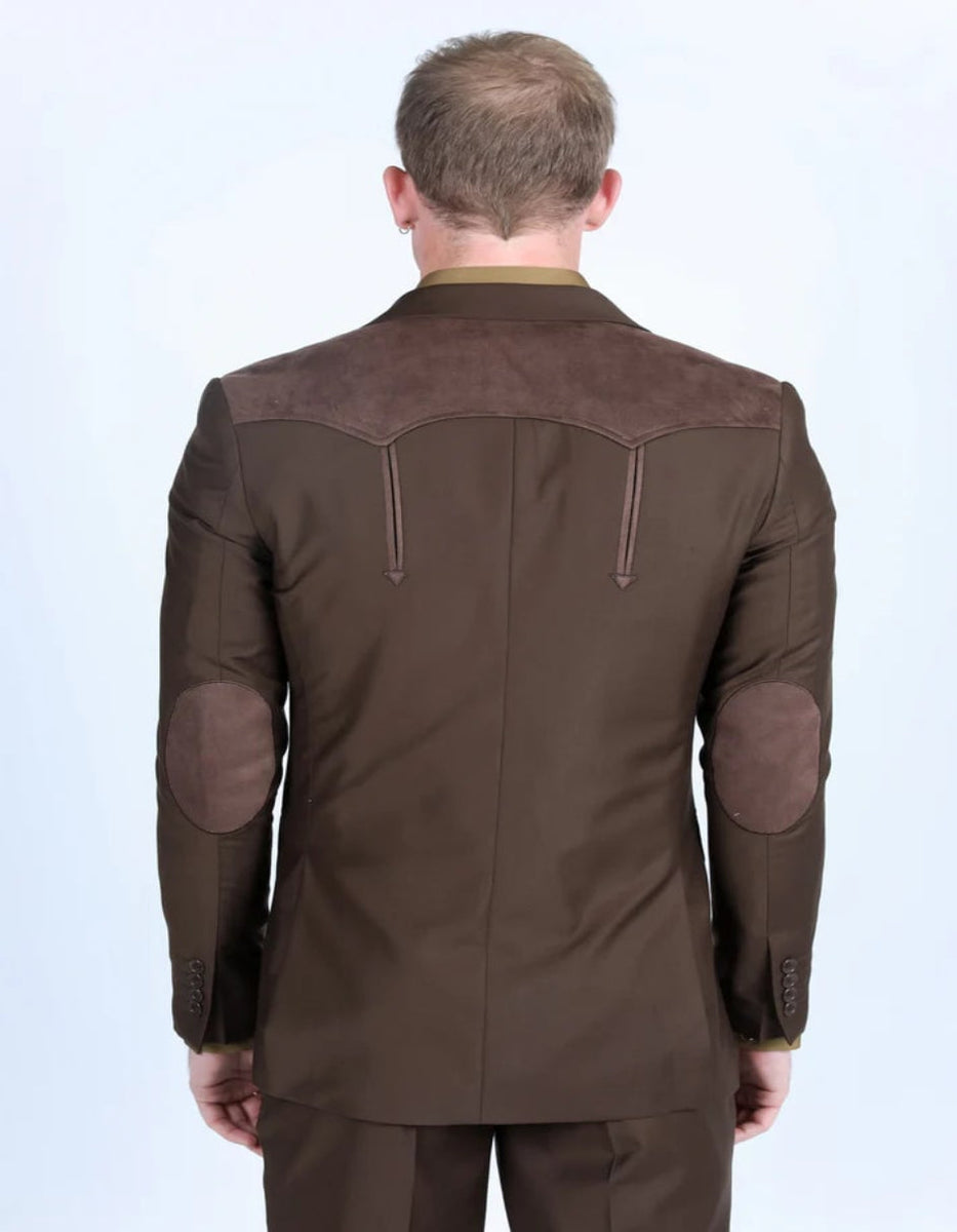 Men's Dark Brown Western Suit Sport Coat with Suede Yokes and Elbow Pa –  OvercoatUSA