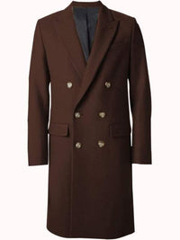Men's Double Breasted~Wide Peak Lapel 6buttons Dark Brown Dress Coat
