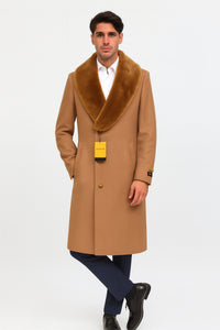 Mens Full Length And Cashmere Overcoat - Winter Topcoats - Light Brown Coat - Dark Camel - Vecuna Color