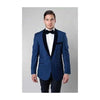 Deep Blue One Button Satin Shawl Collar Slim Fit Blazer