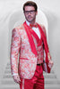 Coral Orange Men's Shiny Paisley Wedding Tuxedo with Double Breasted Vest & Satin Pants