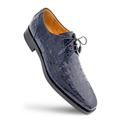 Golfo Derby Blue Plain Toe Crocodile Shoes By Mezlan Made In Spain Brand