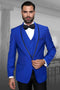 Mens Royal Blue Tuxedo - Men's Designer Vested Satin Trim Shawl Wedding & Prom Royal Blue Tuxedo